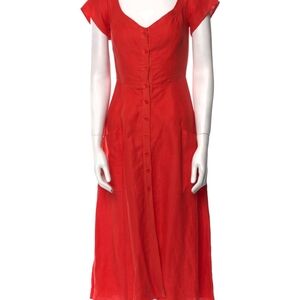 Reformation Red Button-Front Midi Dress